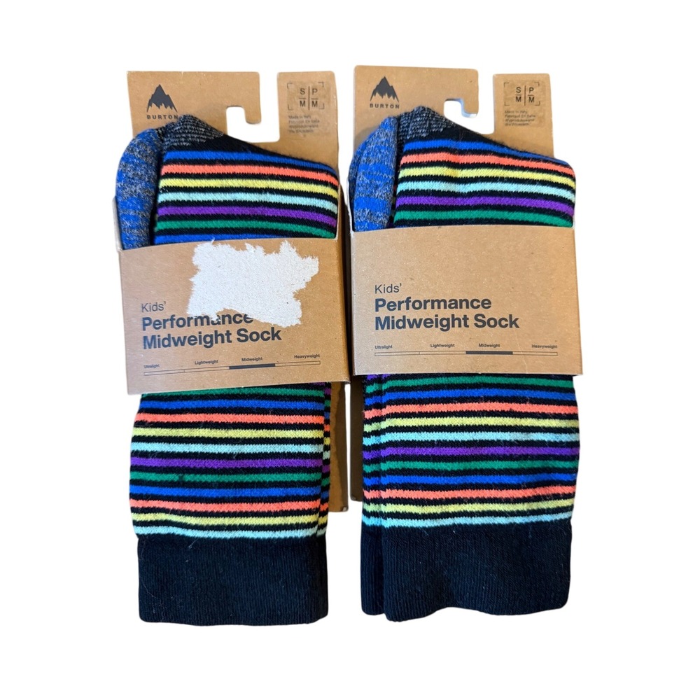 Burton Kids Performance Midweight Socks 2 Pairs Mini Stripe Merino Wool S/M NWT